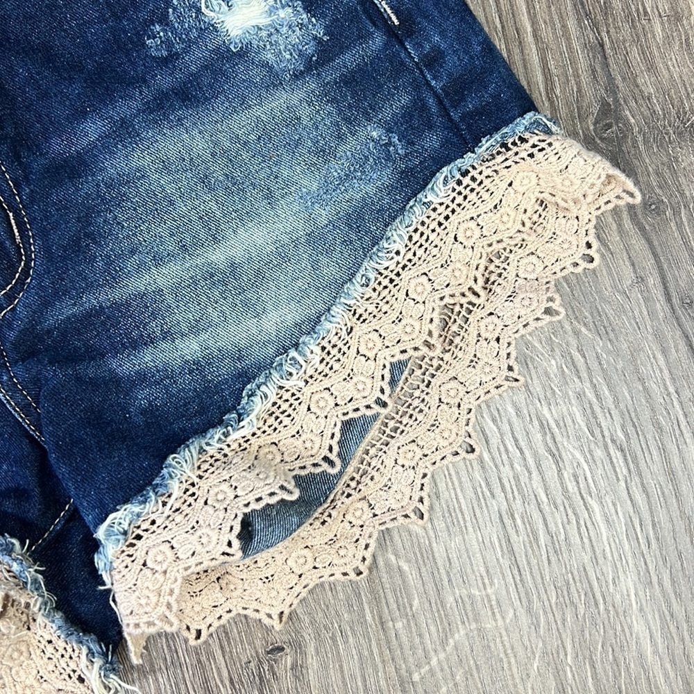 Free People Denim Jean Shorts Lace Hem Distressed 25 - Picture 5 of 8